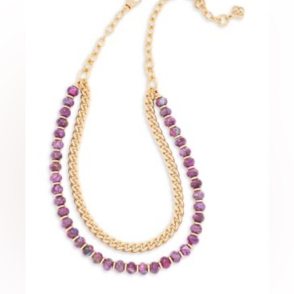 NWT Kendra Scott- Rebecca Gold Multi Strand Necklace Purple Beaded - Picture 1 of 7